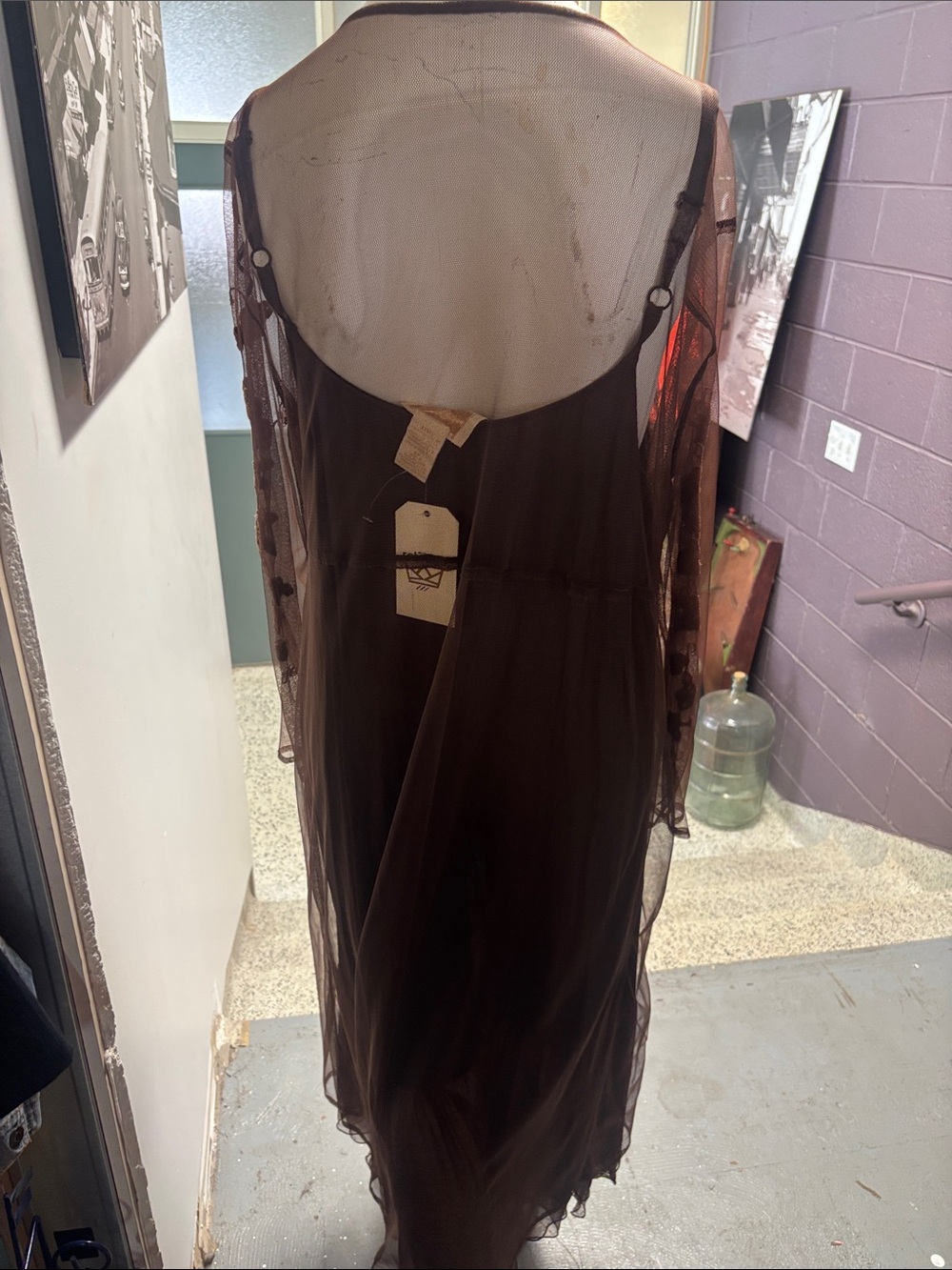 April Cornell Brown Sheer Embroidered Long Robe with Slip - Picture 5 of 7